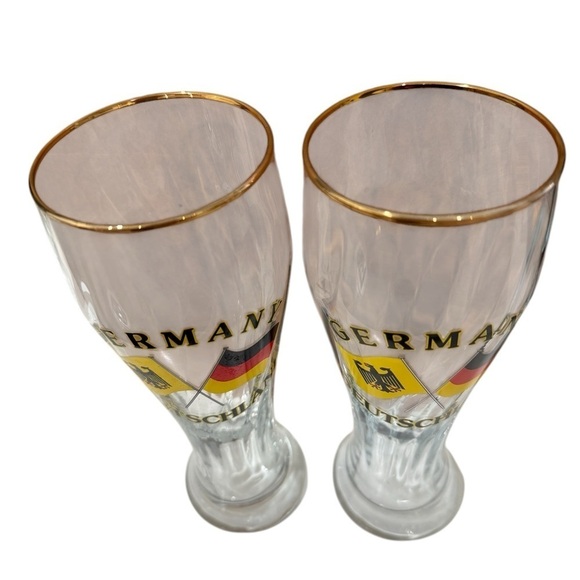 Tall Beer Glass Swirl Germany Deutschland With Gold Trim Set of 2-9 inch - Picture 5 of 5